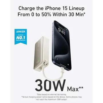 Anker Nano Power Bank, 10,000mAh Portable Charger with Built-in USB-C Cable, 30W Recharging, 30W Max...