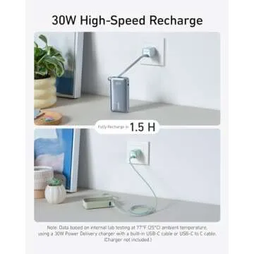 Anker Nano Power Bank, 10,000mAh Portable Charger with Built-in USB-C Cable, 30W Recharging, 30W Max Output with 1 USB-C, 1 USB-A, for iPhone 16/15 Series, MacBook, Galaxy, AirPods, and More