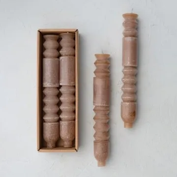 Creative Co-Op Unscented Totem Taper Candles in Box, Set of 2, Cappuccino