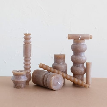 Creative Co-Op Unscented Totem Taper Candles in Box, Set of 2, Cappuccino