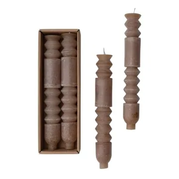 Creative Co-Op Unscented Totem Taper Candles in Box, Set of 2, Cappuccino