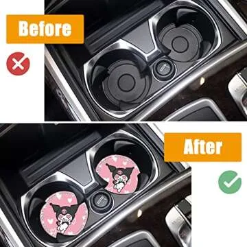 Katartizo 2Pcs Bling Car Cup Coaster, 2.75 Inch Cute Universal Silicone Non-Slip Cup Holders Coaster, Funny Car Decor Car Interior Accessories for Women Men