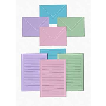 Better Office Products Mini Stationery Set, 100 Piece Set (50 Lined Sheets + 50 Matching Envelopes), 4 Solid Colors, Thin White Border, 5.5 x 8.25 inch, Double Sided Printing, One Side Lined Paper,
