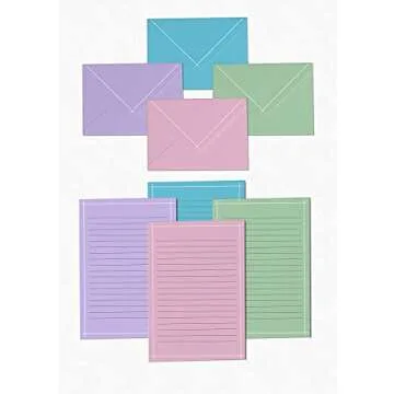 Better Office Products Mini Stationery Set, 100 Piece Set (50 Lined Sheets + 50 Matching Envelopes), 4 Solid Colors, Thin White Border, 5.5 x 8.25 inch, Double Sided Printing, One Side Lined Paper,