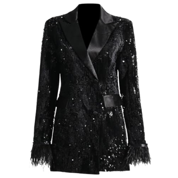 platlogy Women Sexy Sequin Deep V Neck Long Sleeve Feather Trim Bodycon Party Club Evening Mini Midi...