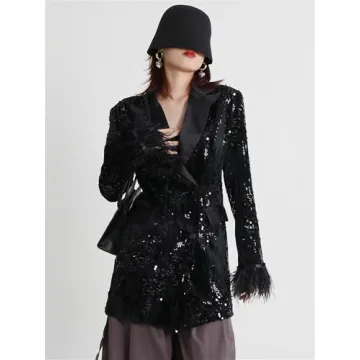 Chic Black Sequin Dress with Feather Trim for Parties