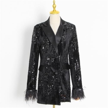 Chic Black Sequin Dress with Feather Trim for Parties