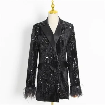 Chic Black Sequin Dress with Feather Trim for Parties