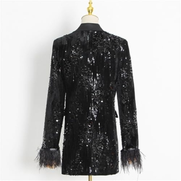Chic Black Sequin Dress with Feather Trim for Parties