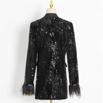 Chic Black Sequin Dress with Feather Trim for Parties