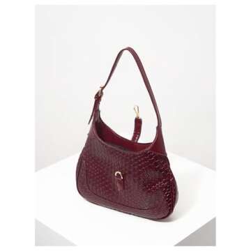 QWINEE Women's Vintage Buckled Shoulder Purse Bag Faux PU Leather Braided Top Handle Woven Underarm Bag Red One-Size