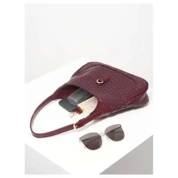 QWINEE Women's Vintage Buckled Shoulder Purse Bag Faux PU Leather Braided Top Handle Woven Underarm Bag Red One-Size