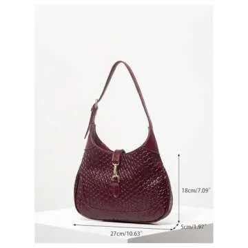 QWINEE Women's Vintage Buckled Shoulder Purse Bag Faux PU Leather Braided Top Handle Woven Underarm Bag Red One-Size