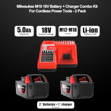 2 Pack 5.0Ah Replacement for Milwaukee M18 Lithium ion Battery 48-11-1850 and Charger Combo, Compati...