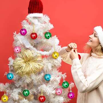 BBTO 24 Pieces Mini Disco Ball Ornaments Disco Ball 70s Party Decor Cake Topper Hanging Reflective B...