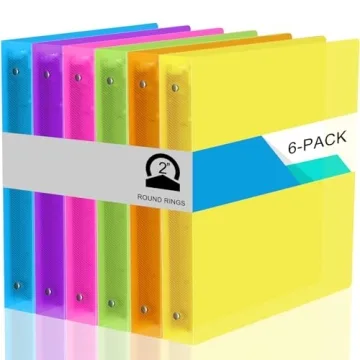 Fulmoon 6 Pack Plastic 3 Ring Binder Assorted Colors Economy Flexible Binder Round Ring Presentation...