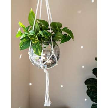 Havenstone Home Hanging Disco Ball Planter 8" - with Acrylic Stand and Macrame Plant Hanger - Home D...