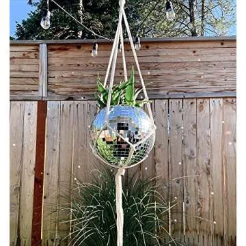 Havenstone Home Hanging Disco Ball Planter 8" - with Acrylic Stand and Macrame Plant Hanger - Home Décor, Room Décor, Patio or Boho Décor, Mirror Disco Planter, Disco Decor (8" No Base)