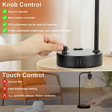 Industrial Bedside Lamps Set of 2 with USB Ports