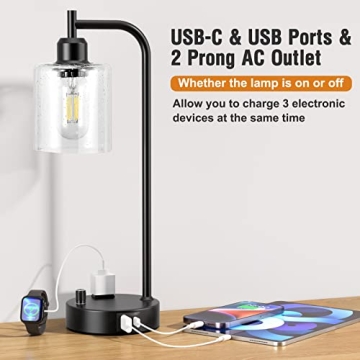 Industrial Bedside Lamps Set of 2 with USB Ports