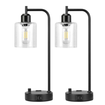 Industrial Bedside Lamps Set of 2 with USB Ports