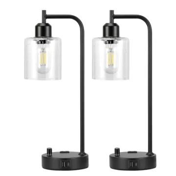 Industrial Bedside Lamps Set of 2 with USB Ports