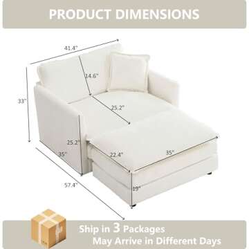 Tmsan 41.4" Single Sofa Accent Chair with Ottoman, Chenille Deep Seat Cloud Couch Small Lounge Sofa ...