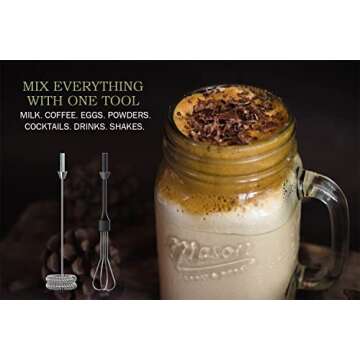 ELITAPRO ULTRA-HIGH SPEED Milk Frother - Double Whisk Handheld Foam Maker - 2-in-1 Drink Mixer - Detachable Egg Beater - Frother Wand for Matcha, Coffee, Latte, Cappuccino, Hot Chocolate (Black)