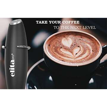 ELITAPRO ULTRA-HIGH SPEED Milk Frother - Double Whisk Handheld Foam Maker - 2-in-1 Drink Mixer - Detachable Egg Beater - Frother Wand for Matcha, Coffee, Latte, Cappuccino, Hot Chocolate (Black)