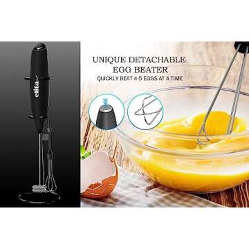 ELITAPRO ULTRA-HIGH SPEED Milk Frother - Double Whisk Handheld Foam Maker - 2-in-1 Drink Mixer - Detachable Egg Beater - Frother Wand for Matcha, Coffee, Latte, Cappuccino, Hot Chocolate (Black)