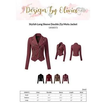 Design by Olivia Women's Stylish Long Sleeve Double Zip Moto Jacket Red Bean L
