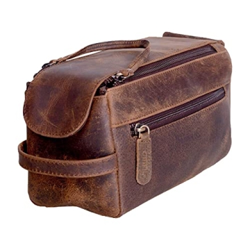 Premium Buffalo Leather Toiletry Bag - Unisex Travel Dopp Kit