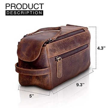 Premium Buffalo Leather Toiletry Bag - Unisex Travel Dopp Kit