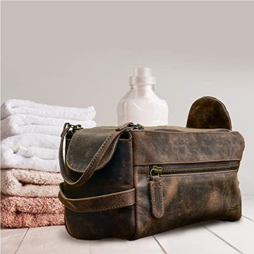 Premium Buffalo Leather Toiletry Bag - Unisex Travel Dopp Kit