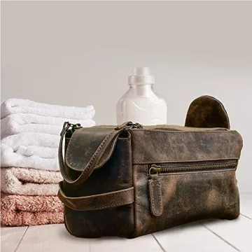 Premium Buffalo Leather Toiletry Bag - Unisex Travel Dopp Kit