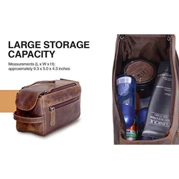 Premium Buffalo Leather Toiletry Bag - Unisex Travel Dopp Kit