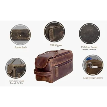 Premium Buffalo Leather Toiletry Bag - Unisex Travel Dopp Kit
