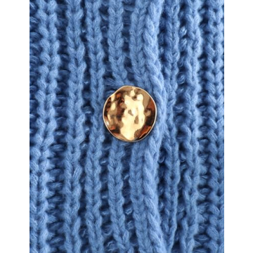 Hvewarm Womens Casual Chunky Knit Vest Gold Button Down Crop Crochet Sleeveless Sweater Vest (Blue-M)