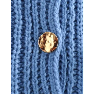 Hvewarm Womens Casual Chunky Knit Vest Gold Button Down Crop Crochet Sleeveless Sweater Vest (Blue-M)