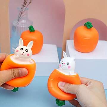 3 PCS Set Squeeze Toys Squishes Carrot Rabbit Fidget Toys Pop Up Squishy Rabbit in Carrot Stress Rel...