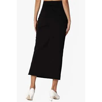 TheMogan Women's Side Slit Ponte Knit High Waist Mid-Calf Pencil Skirt Black 3X