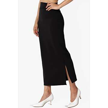 TheMogan Women's Side Slit Ponte Knit High Waist Mid-Calf Pencil Skirt Black 3X