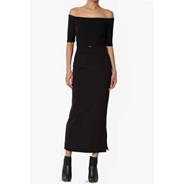 TheMogan Women's Side Slit Ponte Knit High Waist Mid-Calf Pencil Skirt Black 3X