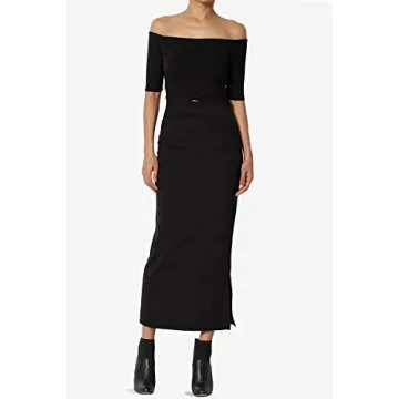 TheMogan Women's Side Slit Ponte Knit High Waist Mid-Calf Pencil Skirt Black 3X
