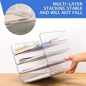 CiWiVOKi Set of 4 Office Organization and Storage, Clear PET Letter Tray Desk Organizer, Stackable Paper Tray Organizer for Desk Accessories, Notes, Pens, File Paper, Document