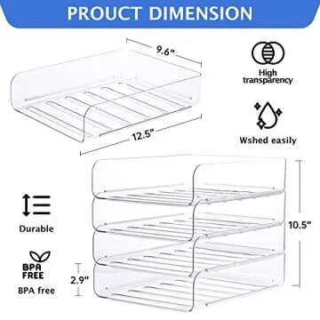 CiWiVOKi Set of 4 Office Organization and Storage, Clear PET Letter Tray Desk Organizer, Stackable Paper Tray Organizer for Desk Accessories, Notes, Pens, File Paper, Document