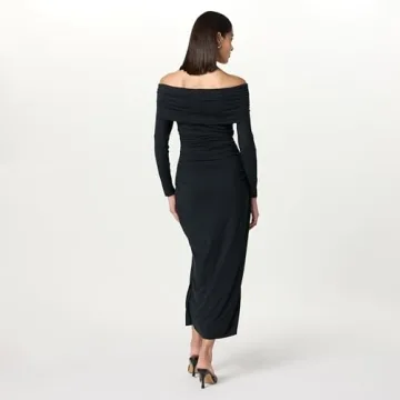 The Drop Stevie Off-The-Shoulder Maxi Knit Dress Black
