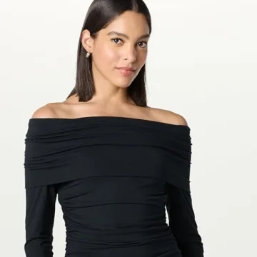 The Drop Stevie Off-The-Shoulder Maxi Knit Dress Black