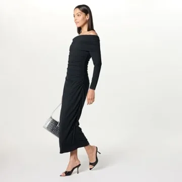 The Drop Stevie Off-The-Shoulder Maxi Knit Dress Black