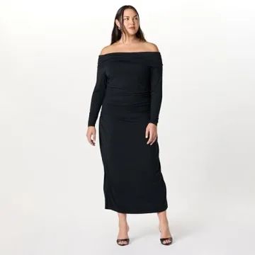 The Drop Stevie Off-The-Shoulder Maxi Knit Dress Black